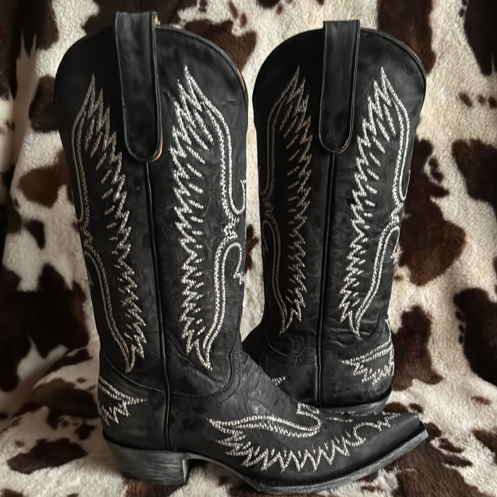 Old Gringo Black Western Cowboy Boots with Silver Eagle Embroidery